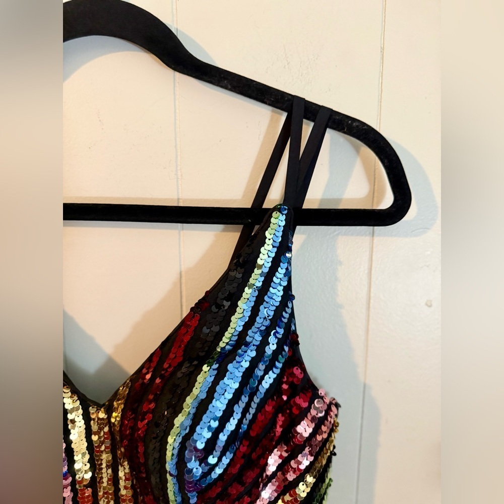 JVN by Jovani Multi Sequin V Neck Fit and Flare Short Dress JVN2540 - Picture 5 of 16